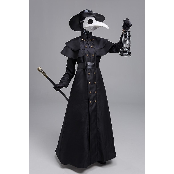 Halloween Middelalderlig Hætte Kappe Pestlæge Cosplay Kostume Maske Hat Til Mænd -a XL
