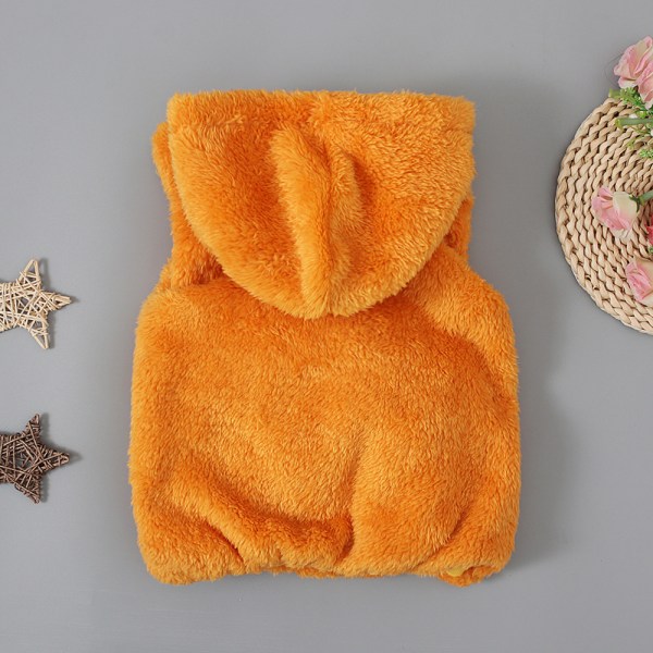 Mub- Limanying supply Autumn and Winter Halloween Sleeveless Pumpkin Style Hoodie Thickened baby outfit halloween costume kids Orange 80