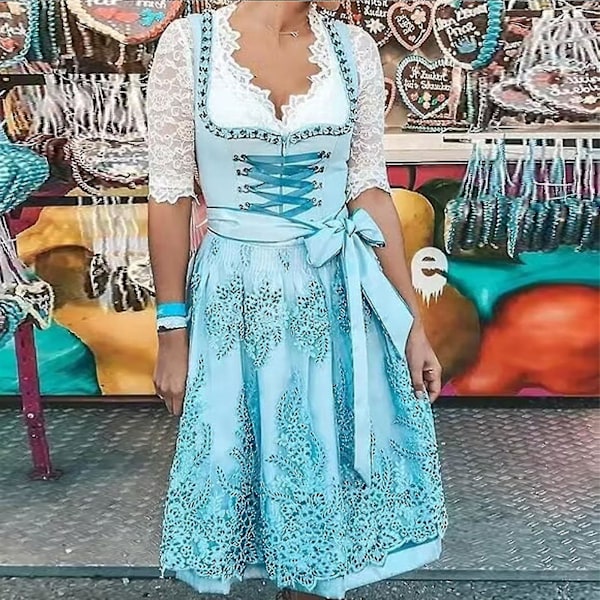 Kvinners Oktoberfest-kostyme tysk Dirndl-kjole kostymekjole bayersk karnevalfest Haoyi -a Light green 3XL