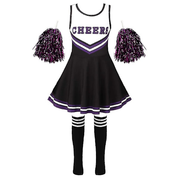 Lasten Cheerleading-asu Tyttöjen Cheerleader-univormut Cheer Dance -asut Halloweeniin Mekko Sukilla Kukka D_y Black 9-10 Years