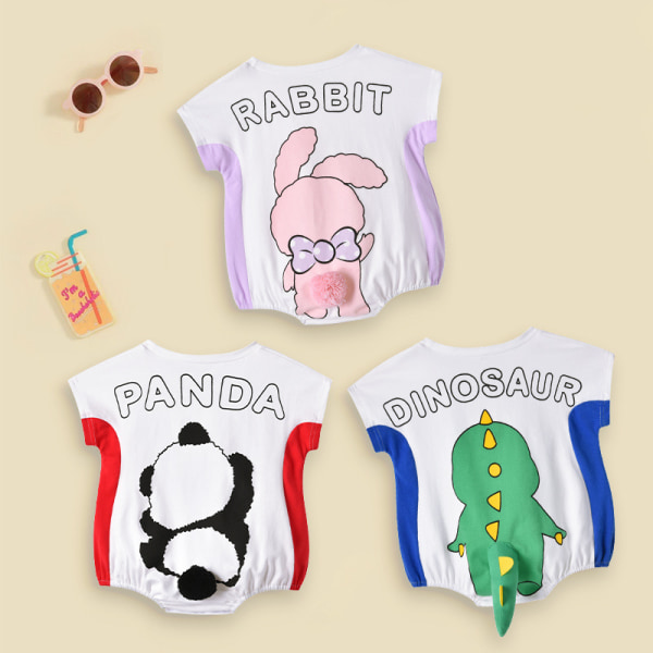 Mub- Summer Newborn Infant Toddler Boys Girls Clothing Cartoon Animal Cotton Short Sleeve Baby Bodysuit panda 80cm