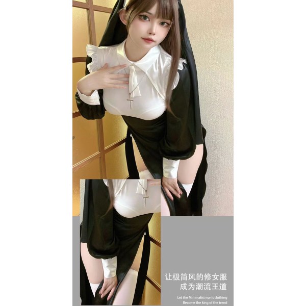 Mub- Sexy nun dress uniform hot Nun attire nun cosplay costume Black 35-45kg