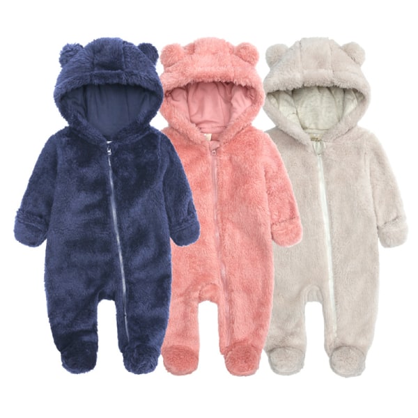 Mub- Winter Warm Newborn Baby Bodysuit Thicken Flannel Outside Kids One Piece Plush Baby Romper Grey 9-12m