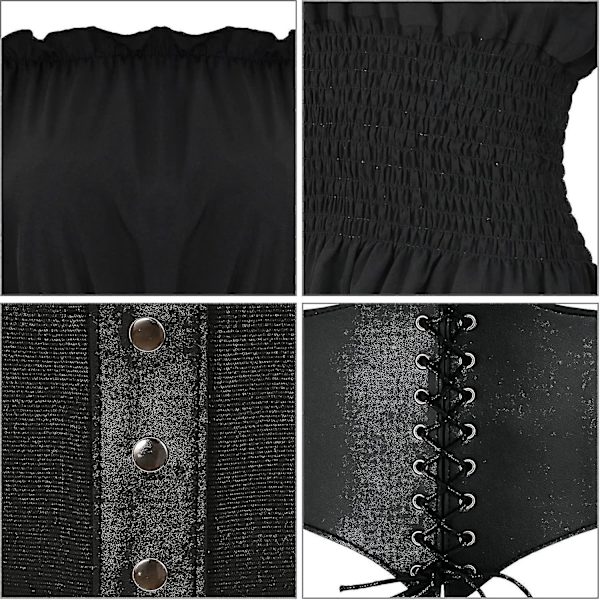 Womens Renaissance Blouse Tops Corset Waist Belt Medieval Victorian Off Shoulder Long Sleeve Shirt Pirate Cosplay Costumes -a Black X-Small