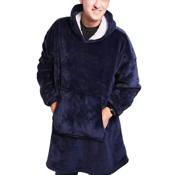 Pehmeä hupparipeitto, jossa on iso tasku, flanelli, lämmin, mukava, ylileveä, unisex -a Blue