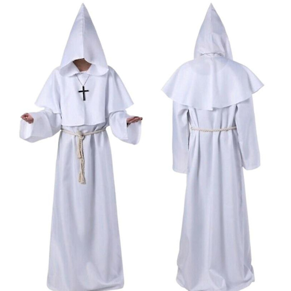 Halloween Cosplay-asu, muinainen asu, keskiaikainen munkkikaapu, munkkiasu, velhoasu, pappisasu, Cos-asu FPD White M