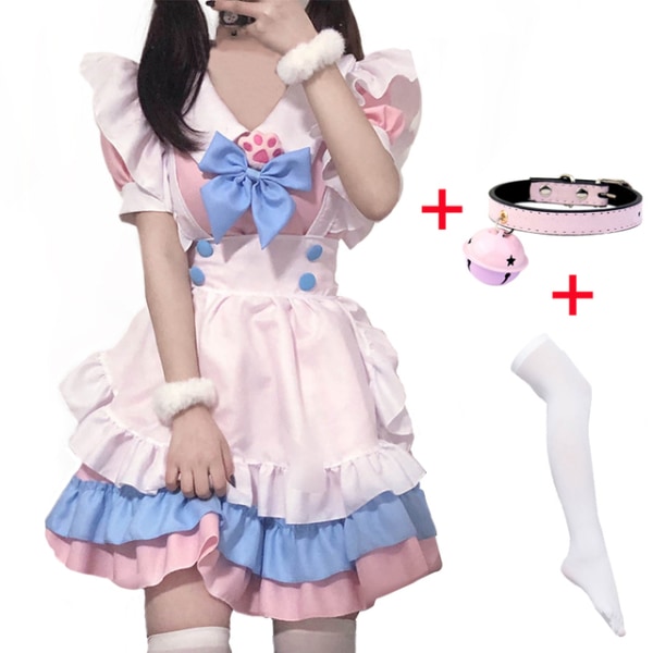 Mub- Maid Theme Restaurant Cafe Cosplay-mekko Kauluskello Valkoiset sukat Sukkahousut Seksi mekko Kuluta Maid Anime Maid Cosplay-asu 02 2 XL