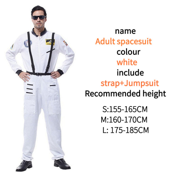 Astronaut Kostume Rumdragt Til Voksen Cosplay Kostumer Lynlås Halloween Kostume Par Flyvedragt Plus Størrelse Uniform -a White for Women S