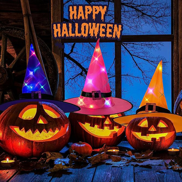 Mub - Halloween Kostume Tilbehør Fest Indendørs Udendørs Have Træ Dekorationer Halloween Hængende Lyste Heks Hat Dekorationer Purple