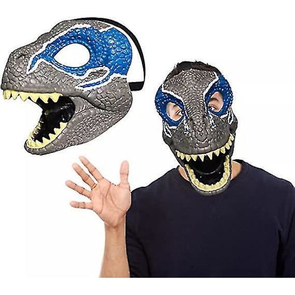 Halloween Party Cosplay Maske Simulering Jurassic Tyrannosaurus Rex Dinosaur Maske Hodeplagg Latex Material FPDM Blue