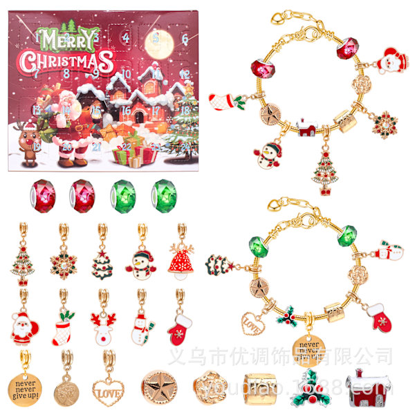 Mub- Jul blind box barn armband Jul Advent bärbar 24 rutnät DIY smycken blind box semestergåva 5