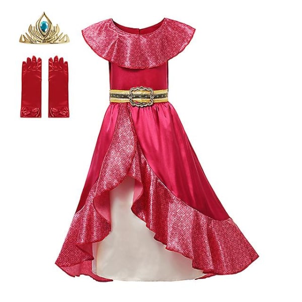 Elena Of Avalor Princess Costume Girl Anime Role Play Clothes Halloween Carnival Cosplay Outfit Kid Red Ruffle Long Dress -a Elf Dress Set2 5-6T (130)