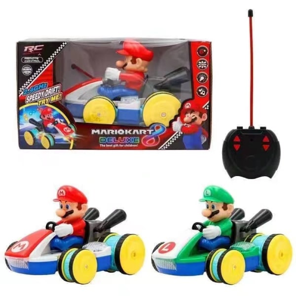 Mub- Mario RC Bil Cool Stunt Bil Ljus Musik Mario Kart Racing Battery【Red】