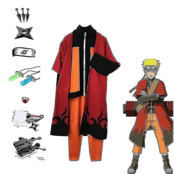 Kakashi Cosplay -asu Uzumaki -vaatteet Shippuden Toinen asu ja otsapanta Kunai Aikuisten Halloween -asu Joulu -a B One size