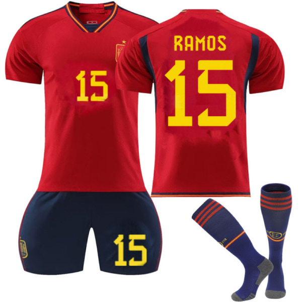 Spanien Jersey fotboll T-shirts Jersey set för barn/ungdomar RAMOS  15 home Kids 16(90-100CM)