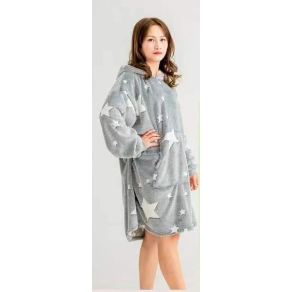 Mub- Pyjamas, lat pyjamas med huva, morgonrockar, dubbelsidig fleece, varmhållning hoodie filt Adult grey