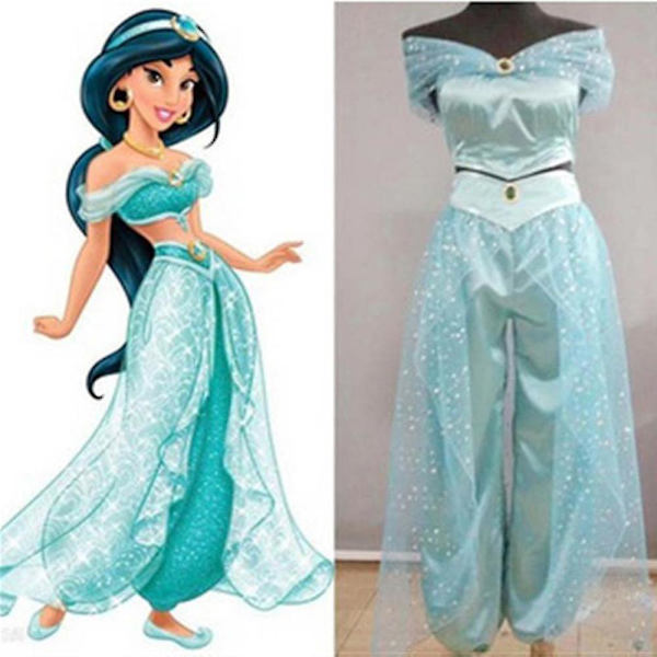 Aladdin Jasmine Princess Costume Dress Up Carnivals Halloween Cosplay Props Adults Outfits -a Green M