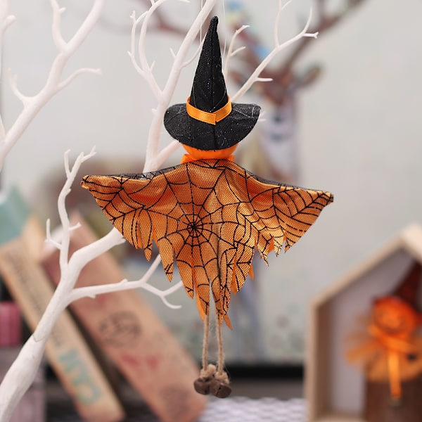 Mub- Allo Halloween ulkoilma koristeet lomajuhlat kohtaus asettelu kurpitsa noita musta kissa mekko kello nukke riipus White Ghost