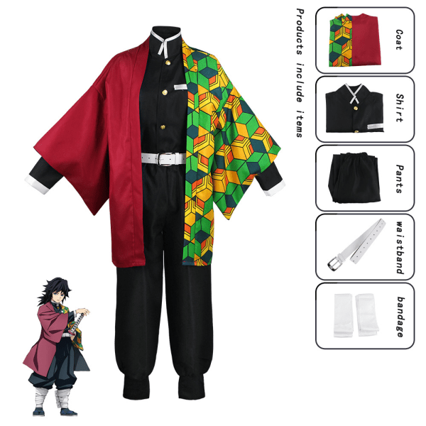 Mub- Anime Demon Slayer Cosplay Kostyme Tanjire Agatsuma Zenitsu  Halloween Fest Cosplay Kostyme Tomioka Giyuu child size 150