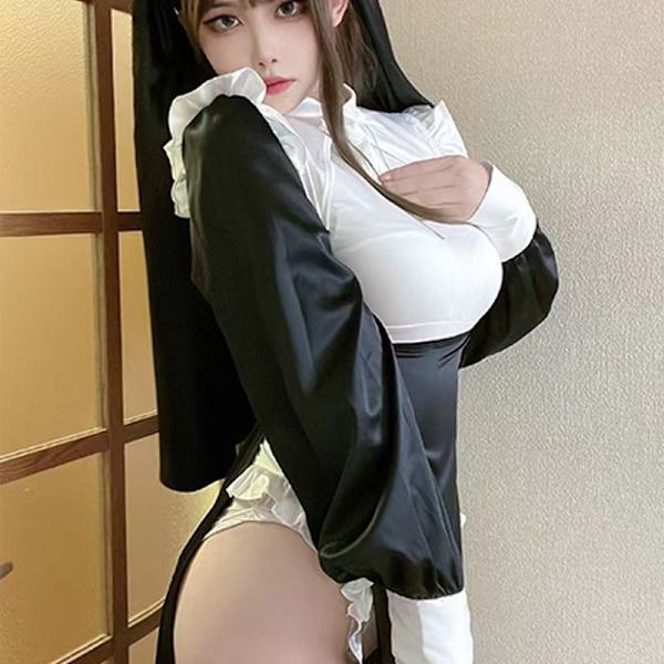 Mub- Sexy nun dress uniform hot Nun attire nun cosplay costume Black 45-60kg