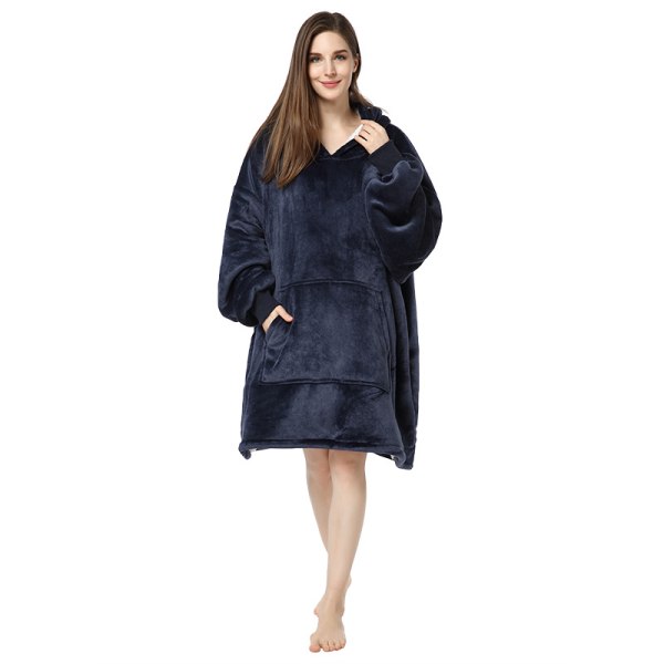 Mub- Lazy suit Enfärgad stor storlek förtjockade kalla kläder för att hålla sig varm hoodie filt navy