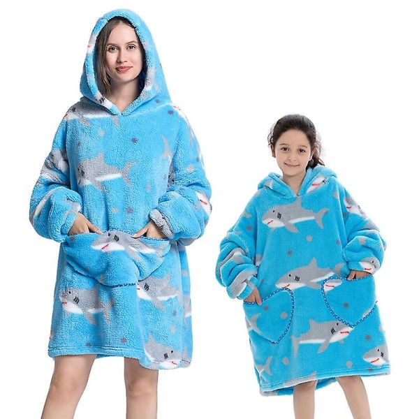 Vinter Sherpa filt Plysch Fleece Familj Matchande Hoodie Girl Sweatshirt Avocado hemkläder .i Shark KidSize