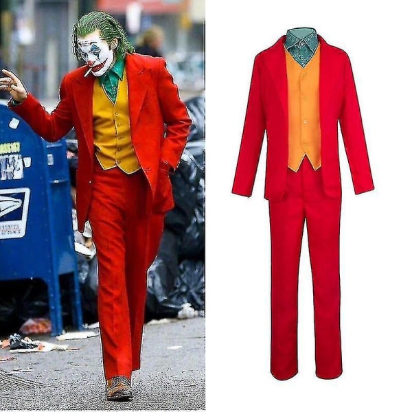 Clown Joker Costume Red Suit Jacket Pants Shirt Outfits Halloween Costumes For Kids Men Carnival Masquerade Party Joker Cosplay -a Kids 140CM Mask