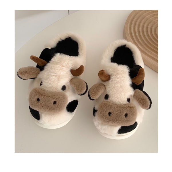 Mub- XIXITIAO Cute Cow fuzzy animal Plush Slippers Warm Home Indoor Winter PVC Cotton Fabric Winter Shoes  Winter Sandals for Women White 42/43