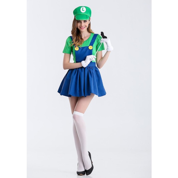 Super Mario og Luigi kostumer Voksne kvinders Super Plumber Bros Halloween Fancy Dress -a Green M