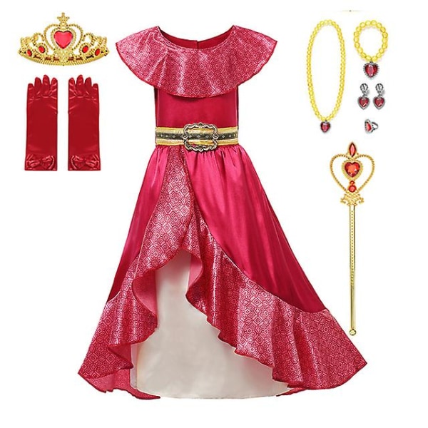 Elena Avalorin prinsessapuku Tyttö Anime Roolipeli Vaatteet Halloween Karnevaali Cosplay Asu Lapsi Punainen Rypytys Pitkä Mekko -a Elf Dress Set3 11-12T (160)