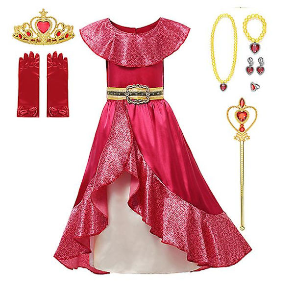 Elena Of Avalor Princess Costume Girl Anime Role Play Clothes Halloween Carnival Cosplay Outfit Kid Red Ruffle Long Dress -a Elf Dress Set3 7-8T (140)