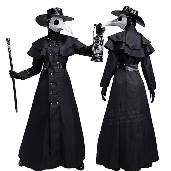 Halloween Medieval Hooded Robe Plague Doctor Cosplay Costume Mask Hat For Men -a M