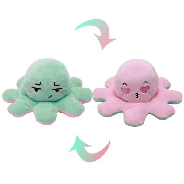 Mub- Udtryk flip blæksprutte dukke flip blæksprutte dobbeltsidet dukke blæksprutte plys dukke Green pink