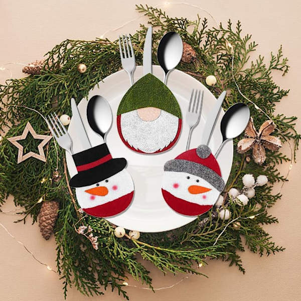 6 bitar julbestickhållare, kniv- och gaffelpåsar bord .c