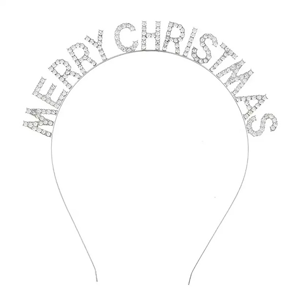 Mub- Go Party Happy New Year Headband Merry Christmas Party Supplies Decor Diamond Metal Alloy Deer Xmas Hair Hoops Tiaras Headdress Silver- Merry Christmas