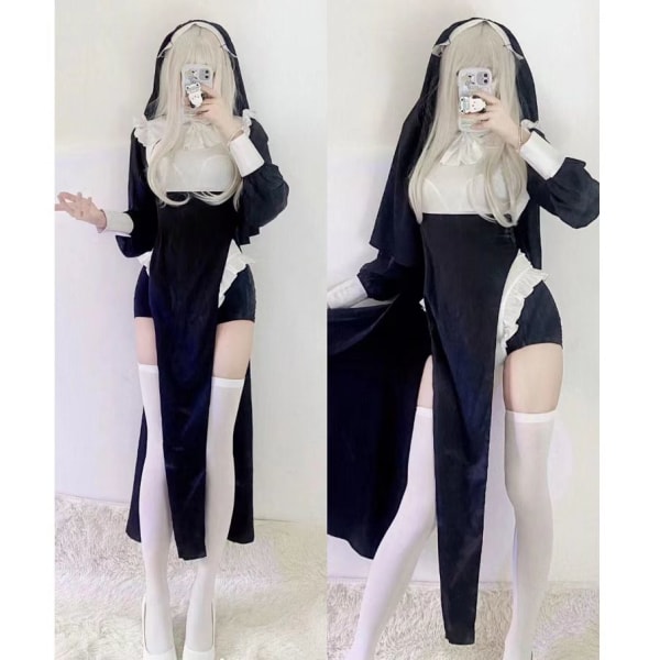 Mub- Sexy nun dress uniform hot Nun attire nun cosplay costume Black 35-45kg