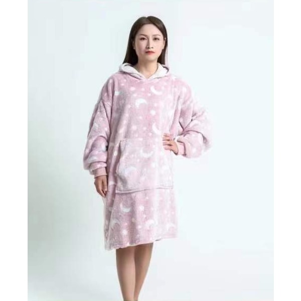 Mub- Pyjamas, lat pyjamas med huva, morgonrockar, dubbelsidig fleece, varmhållning hoodie filt Adult pink