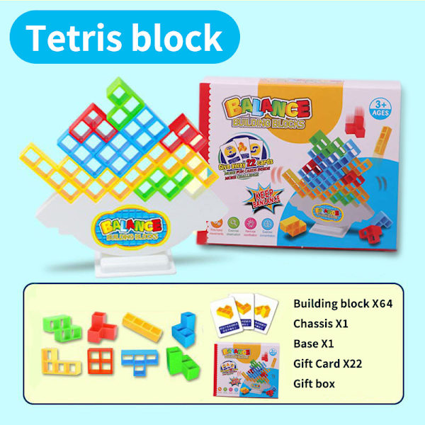 Mub- Tetris byggsten leksaker bordsskiva balans stapling pussel interaktivt spel 64pcs