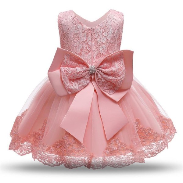 Prinsess fest klänningar med fluga och pannband -a Pink 100 cm