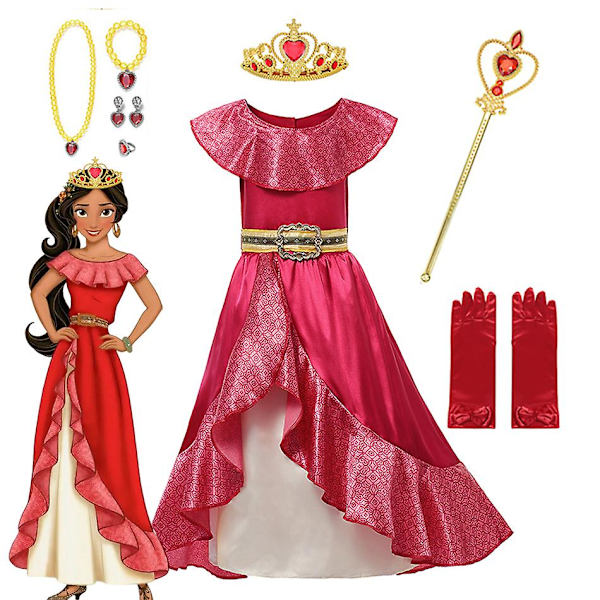 Elena Of Avalor Prinsesse Kostyme Jente Anime Rollespill Klær Halloween Karneval Cosplay Antrekk Barn Rød Ruffle Lang Kjole -a Elf Dress Set1 4T (120)