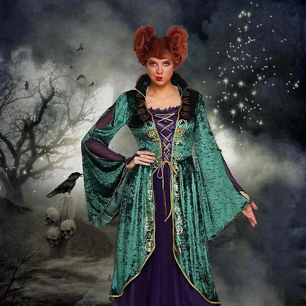 Women Hocus Pocus Winifred Sanderson Dame Cosplay Kostume Kjole Fløjl Halloween Karneval Kostumer Til Voksne Kvinder S-3xl -a L