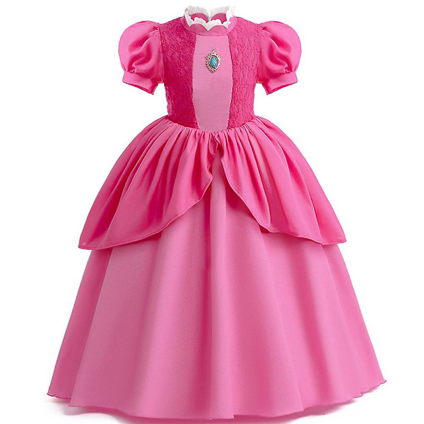 Pige Princess Kjole Kostume Til Princess Peach Cosplay Kostumer Børne Outfits Med Brosche Til Halloween Fødselsdagsfest 7-8Y