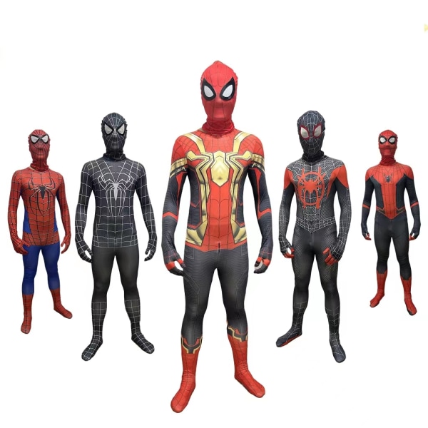 Mub- Halloween Cosplay-asu Uusin Hieno Hämähäkkimies Spiderman-asu Hieno Hyppyhaalari Aikuisille Ja Lapsille Punainen Musta Cosplay-vaatteet 02 130cm L