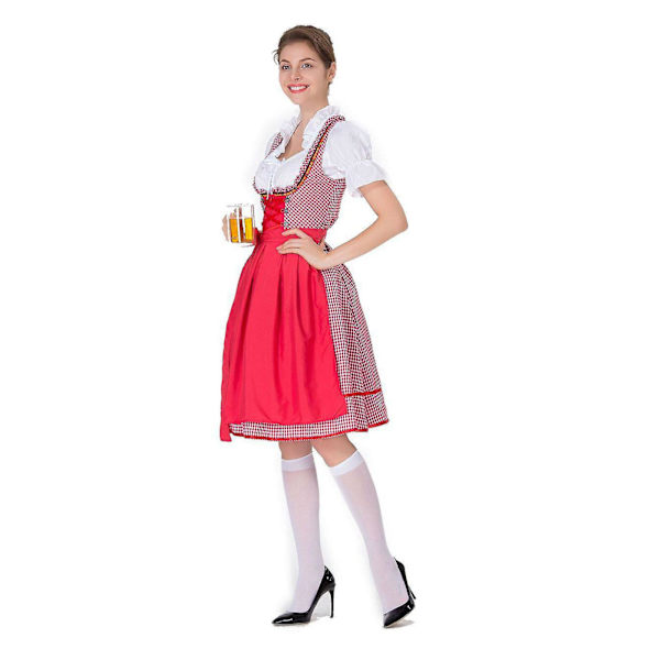 Kvinders Dirndl Midikjole Dirndl Kjole 3-delt Kostume Kjole Sæt Inkluderende Blonder Dirndl Forklæde Kostume Mode Til Ølfestival -a Red 3XL