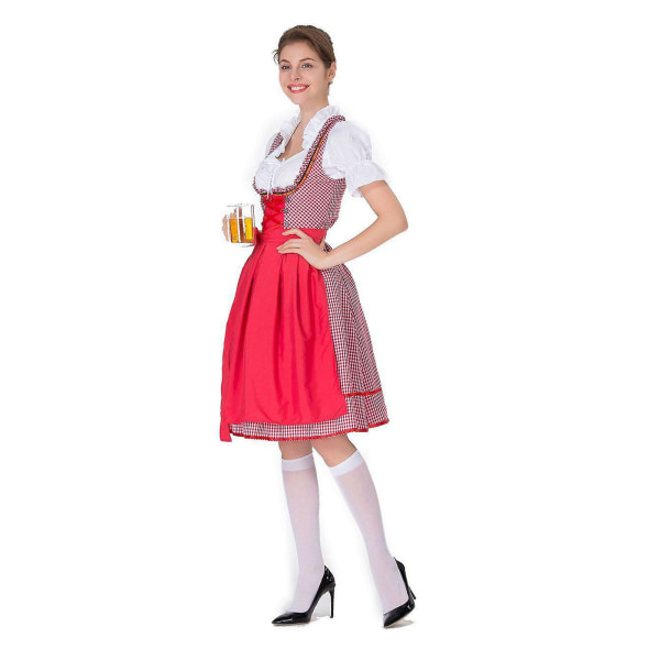 Women's Dirndl Midi Dress Dirndl Dress 3-piece Costume Dress Set Including Lace Dirndl Apron Costume Fashion For Beer Festival -a Red 3XL