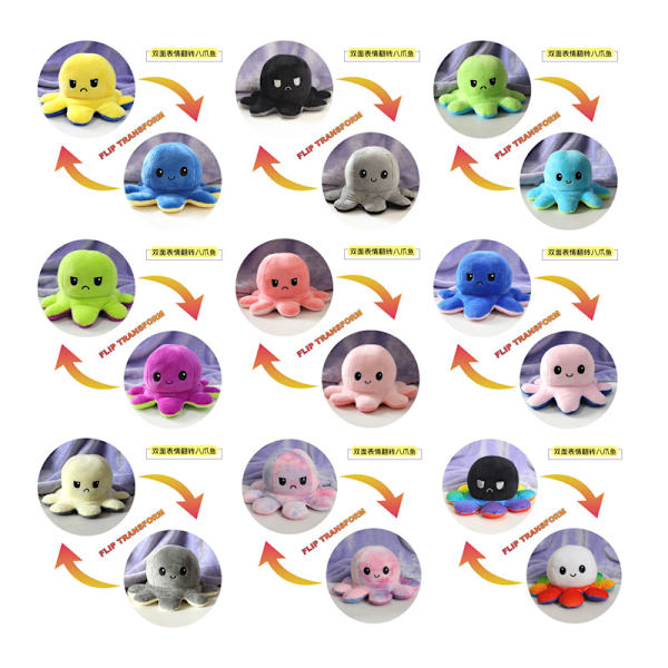 Mub- Blækspruttebamse plyslegetøj sød blækspruttebamse dobbeltsidet flip blæksprutte Colorful/Colorful 20cm