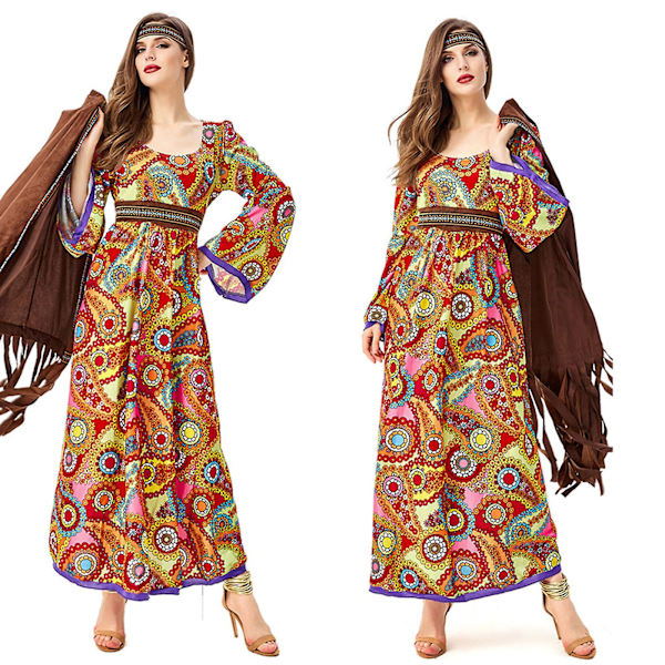 70-luvun asut naisille Diskoasu Asusteet 60-70-luvun asu naisille Hippieasu Vaatteet Asu Halloween -a Brown XL