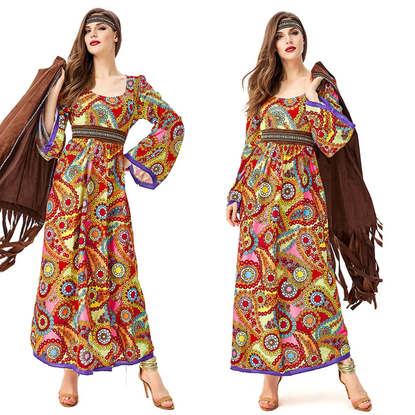 70s Outfits For Womem Disco Dress Accessories 60s 70s Costume Dress For Women Hippie Costume Clothes Outfit Halloween -a Brown XL