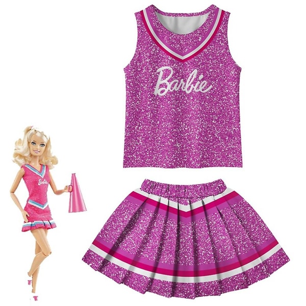 Kids Girls Barbie Cheerleader Cosplay Costume Set Tank Vest Tops Pleated Mini Skirt Uniform Halloween Party Outfits -a Purple 6-7 Years