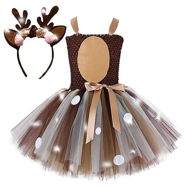 Led Halloween Kjole Jungle Fest Kostume Piger Cos Hjorte Giraf Pandebånd Påskehelgen（XL(7-8T)）